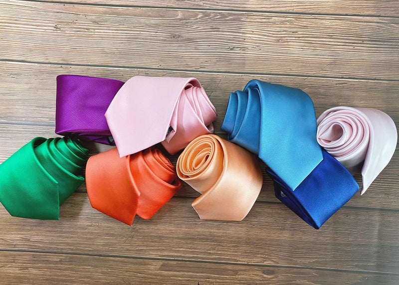 KissTies Mens Silk Royal Blue Tie Solid Satin Wedding Necktie + Gift Box - Image 5